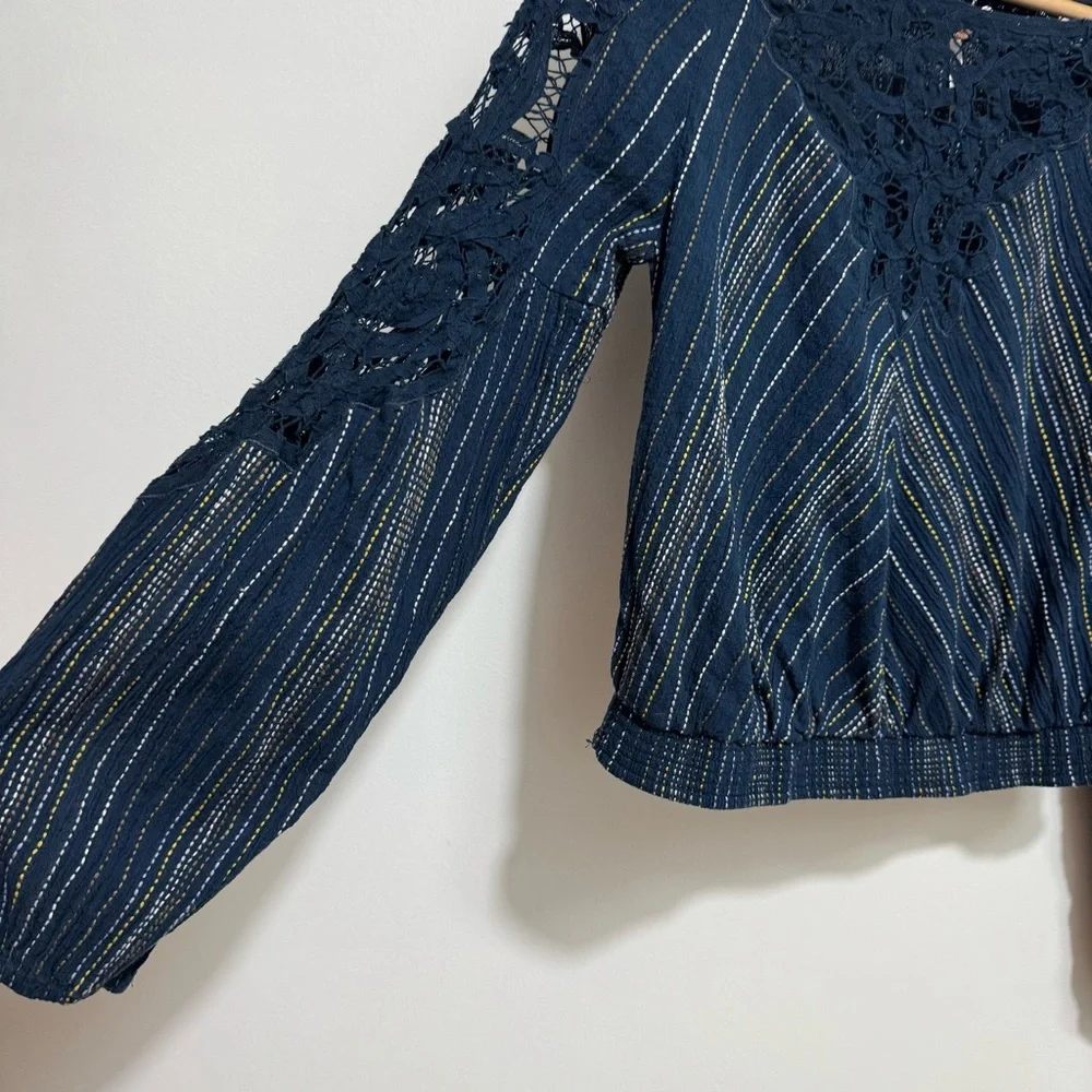 Free People Floating Memories Lace‎ Panel Embroidered Top XS